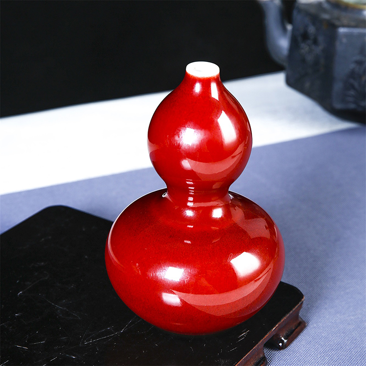 3800元 景德镇陶瓷器高花瓶插花郎红柴窑葫芦瓶花瓶客厅装饰摆件